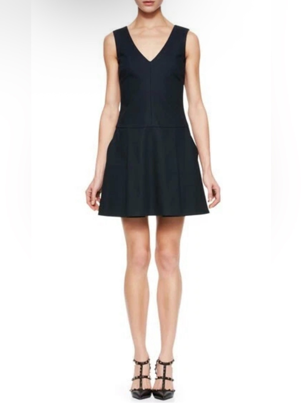 Red Valentino Back-Bow Dropped-Waist Pleated Dress Pockets Stretch Blue Medium
